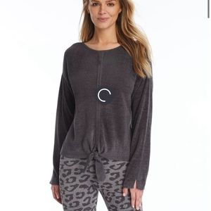 Barefoot Dreams Cozychic Ultra Lite Tie Front Knit‎ Tee Sweater Size Small Gray